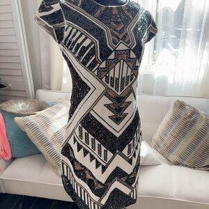 Geometric Sequin Dress - Black and White